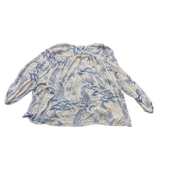 Free People Oversized Peacock Bloom Button Up Blouse Large Ivory & Blue Floral - Picture 5 of 5